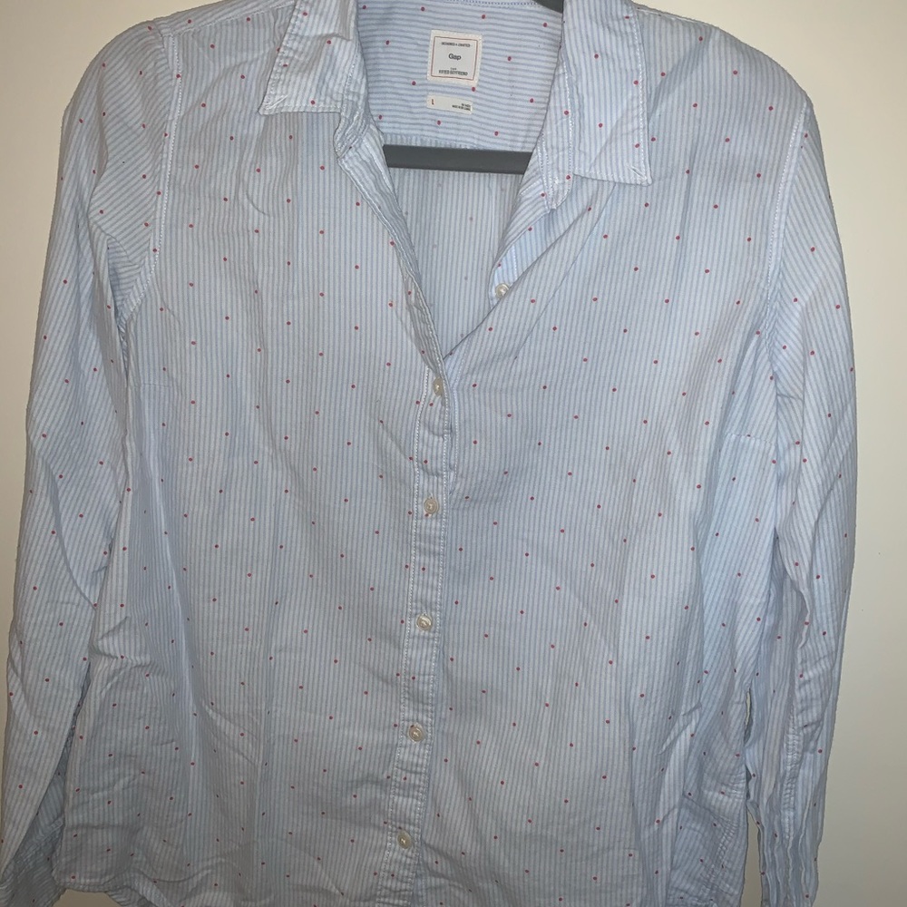 The Gap striped and red polka dot button up shirt